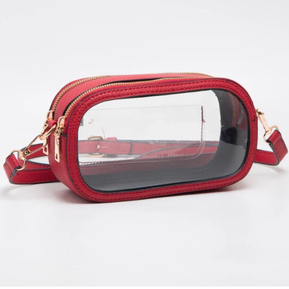 NWT Red Clear Stadium Bag Oval Double-Zipper Game Day Purse See-Through PVC